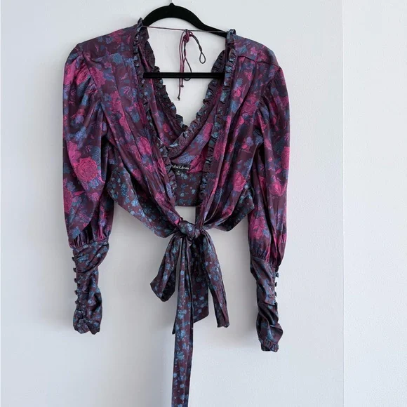 For Love & Lemons Purple Floral Tie-Front Blouse - Picture 1 of 2
